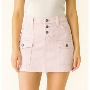 Joie Y2K Distressed Cargo Utility Denim Mini Skirt 10 Pink Feminine Retro Grunge